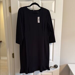 Ann Taylor Black Sheath Dress with 3/4 Sleeves and Crew Neck NWT